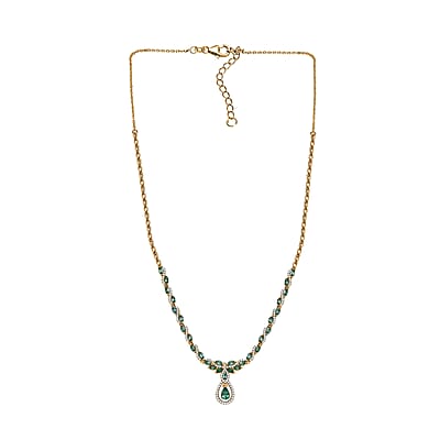 D'Joy Premium Kagem Zambian Emerald and White Zircon 3.90 ctw Whispering Leaves Necklace in 18K Vermeil Yellow Gold Over Sterling Silver 18 Inches
