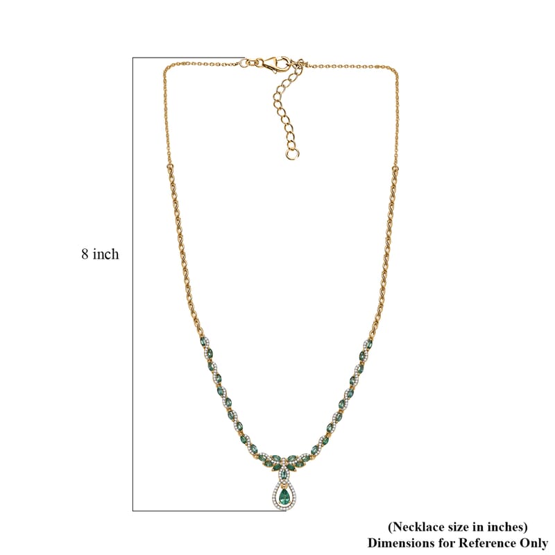 D'Joy Premium Kagem Zambian Emerald and White Zircon 3.90 ctw Whispering Leaves Necklace in 18K Vermeil Yellow Gold Over Sterling Silver 18 Inches