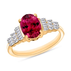 Rhapsody AAAA Ouro Fino Rubellite and E-F VS2 Diamond Ring in 18K Yellow Gold (Size 5.0) 4.5 Grams 1.43 ctw