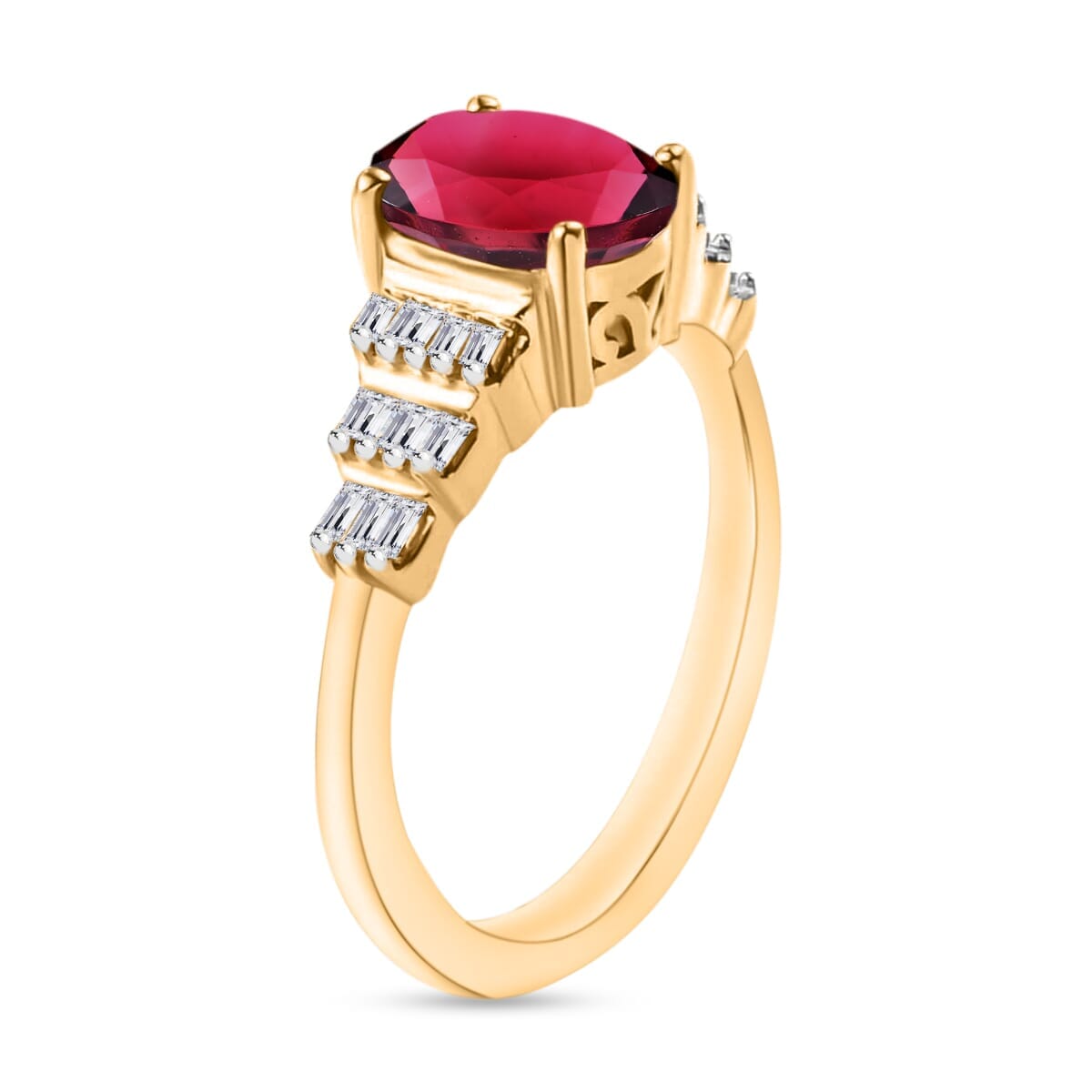Rhapsody AAAA Ouro Fino Rubellite and E-F VS2 Diamond Ring in 18K Yellow Gold (Size 5.0) 4.5 Grams 1.43 ctw image number 2