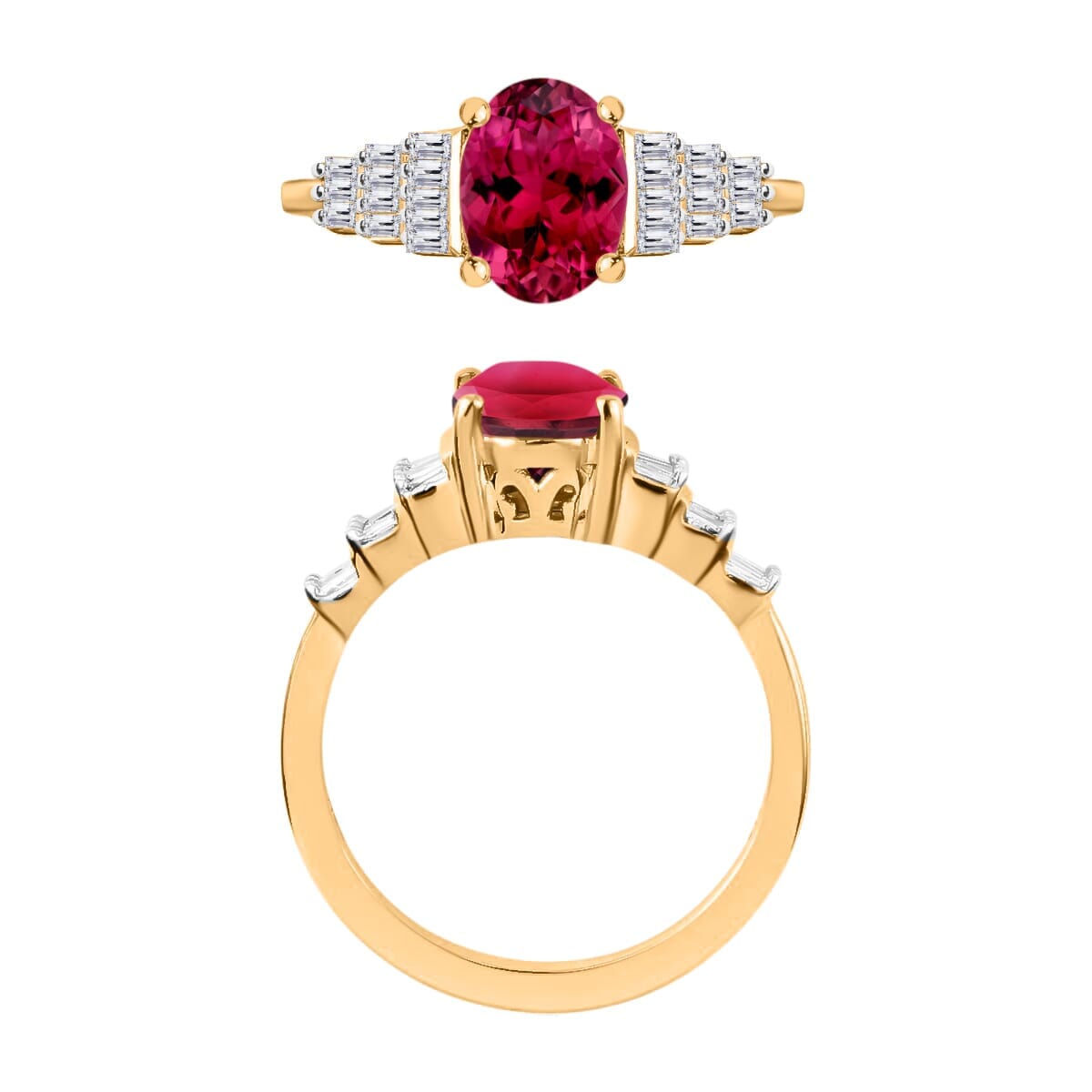 Rhapsody AAAA Ouro Fino Rubellite and E-F VS2 Diamond Ring in 18K Yellow Gold (Size 5.0) 4.5 Grams 1.43 ctw image number 3