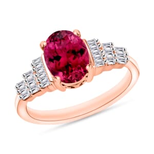 Rhapsody AAAA Ouro Fino Rubellite and E-F VS2 Diamond Ring in 18K Rose Gold (Size 8.5) 4.5 Grams 1.43 ctw
