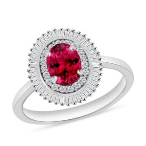 Rhapsody AAAA Ouro Fino Rubellite and E-F VS2 Diamond Ring in 18K White Gold (Size 6.0) 1.06 ctw