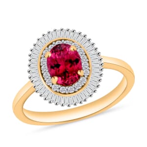 Rhapsody AAAA Ouro Fino Rubellite and E-F VS2 Diamond Ring in 18K Yellow Gold (Size 6.0) 1.06 ctw