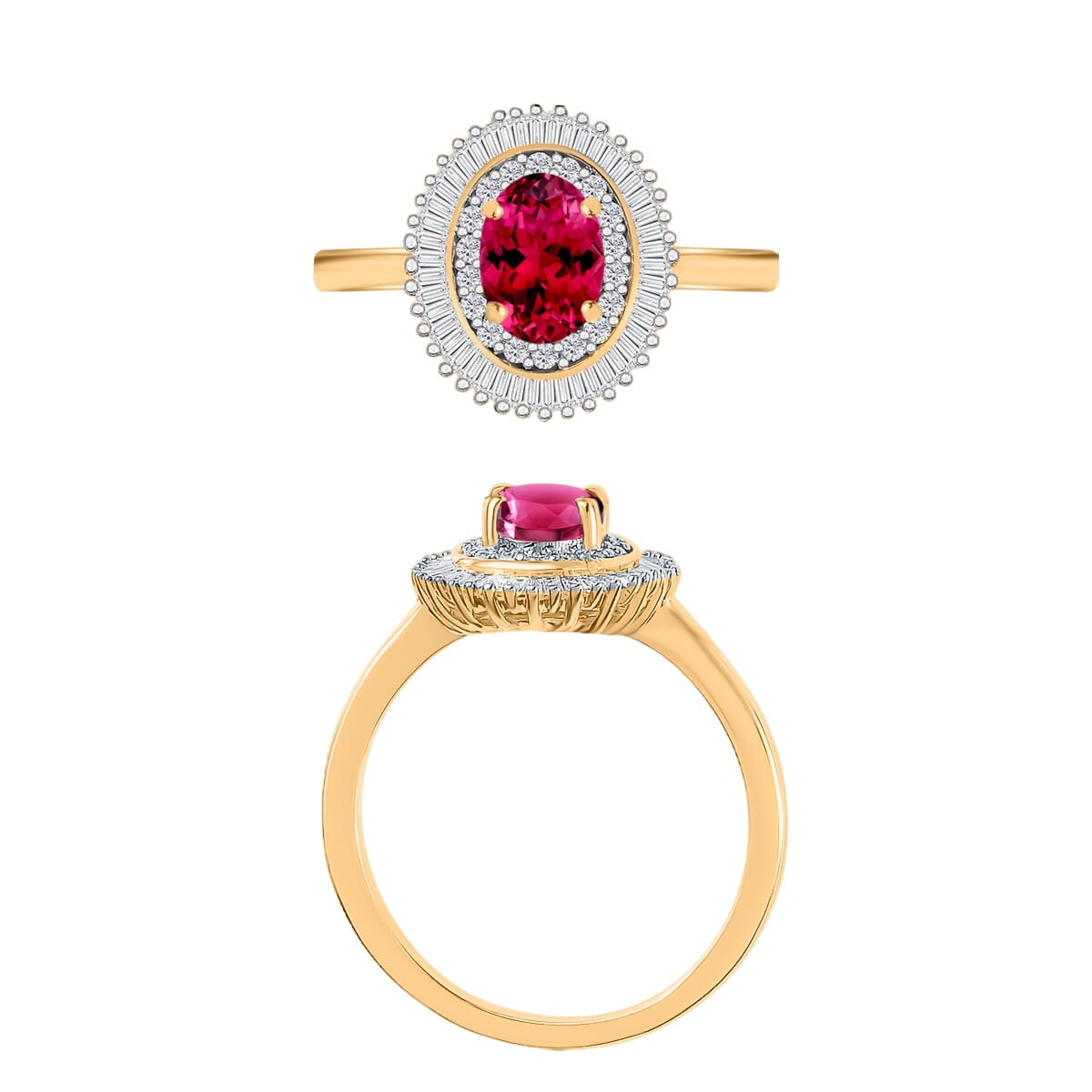 Rhapsody AAAA Ouro Fino Rubellite and E-F VS2 Diamond Ring in 18K Yellow Gold (Size 6.0) 1.06 ctw image number 3