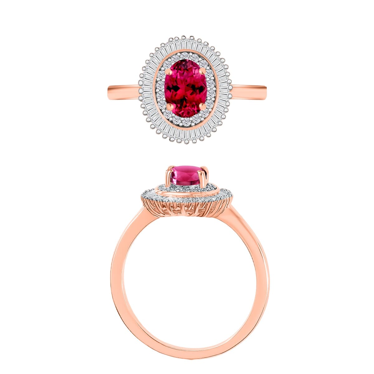 Rhapsody AAAA Ouro Fino Rubellite and E-F VS2 Diamond Ring in 18K Rose Gold (Size 5.0) 1.06 ctw image number 3