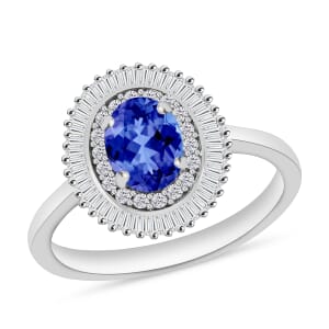 Rhapsody AAAA Tanzanite and E-F VS2 Diamond Ring in 18K White Gold (Size 5.0) 1.06 ctw