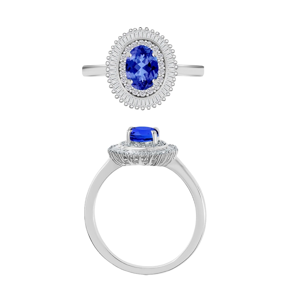 Rhapsody AAAA Tanzanite and E-F VS2 Diamond Ring in 18K White Gold (Size 5.0) 1.06 ctw image number 3