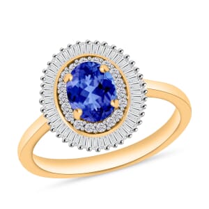 Rhapsody AAAA Tanzanite and E-F VS2 Diamond Ring in 18K Yellow Gold (Size 4.0) 1.06 ctw