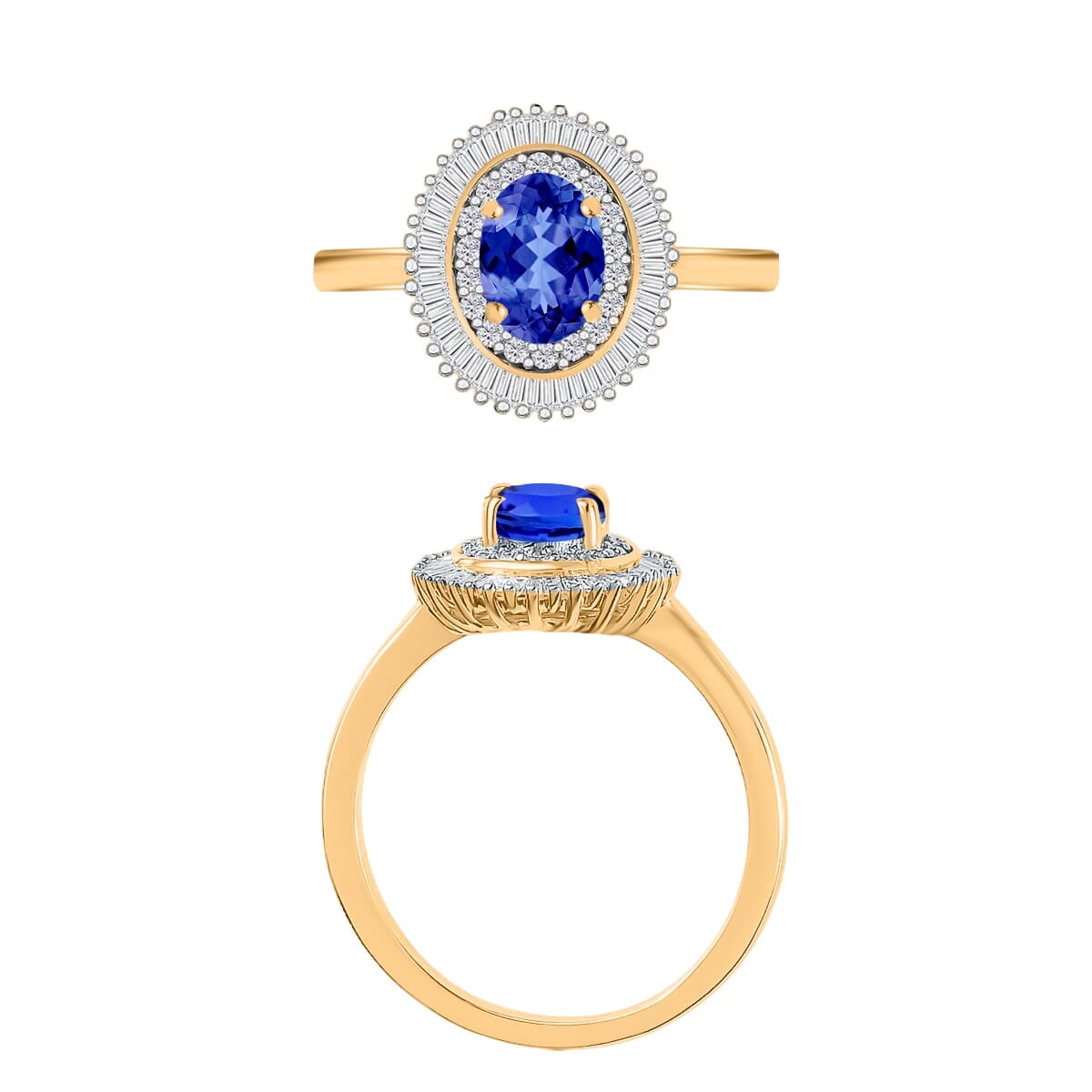 Rhapsody AAAA Tanzanite and E-F VS2 Diamond Ring in 18K Yellow Gold (Size 4.5) 1.06 ctw image number 3
