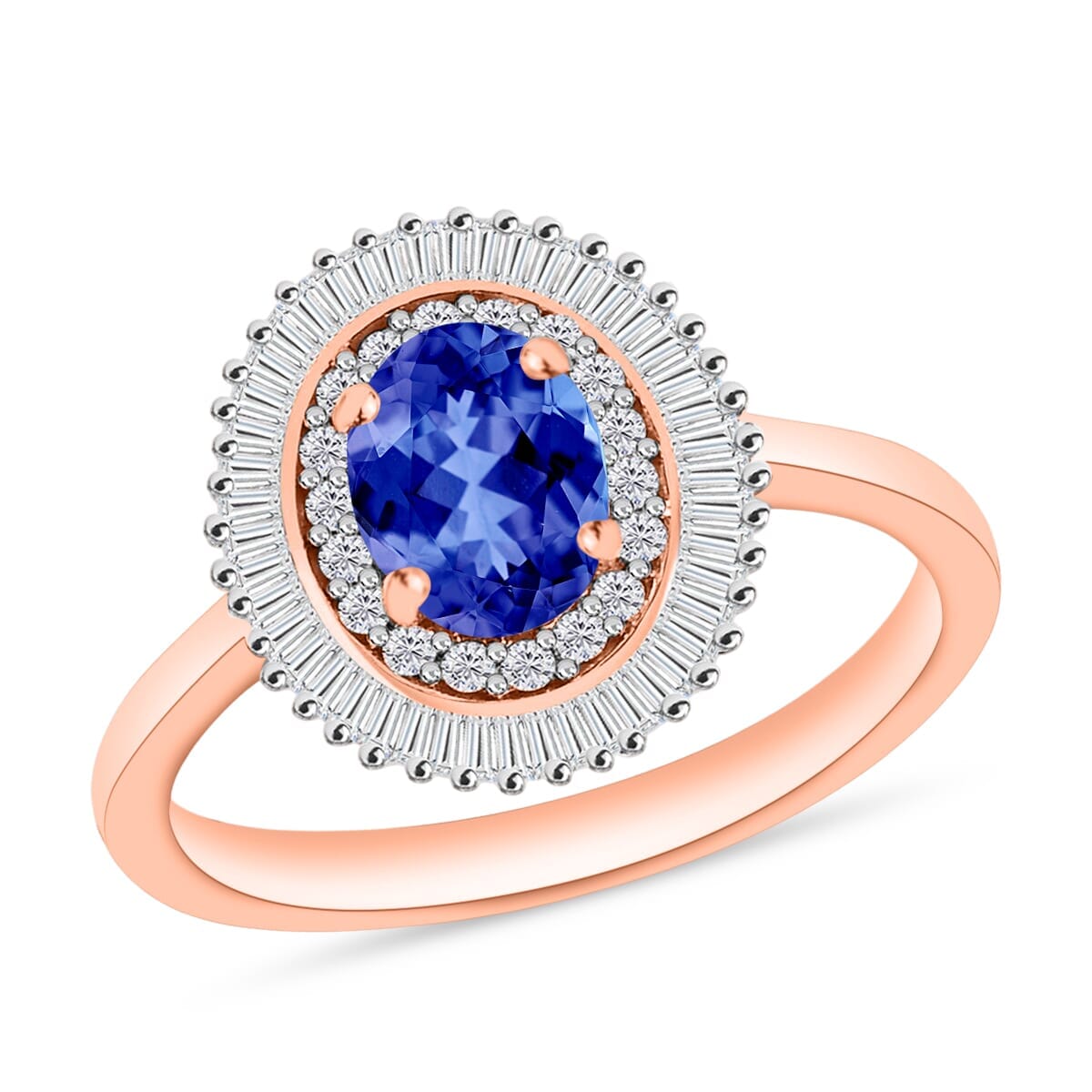 Rhapsody AAAA Tanzanite and E-F VS2 Diamond Ring in 18K Rose Gold (Size 10.5) 1.06 ctw image number 0