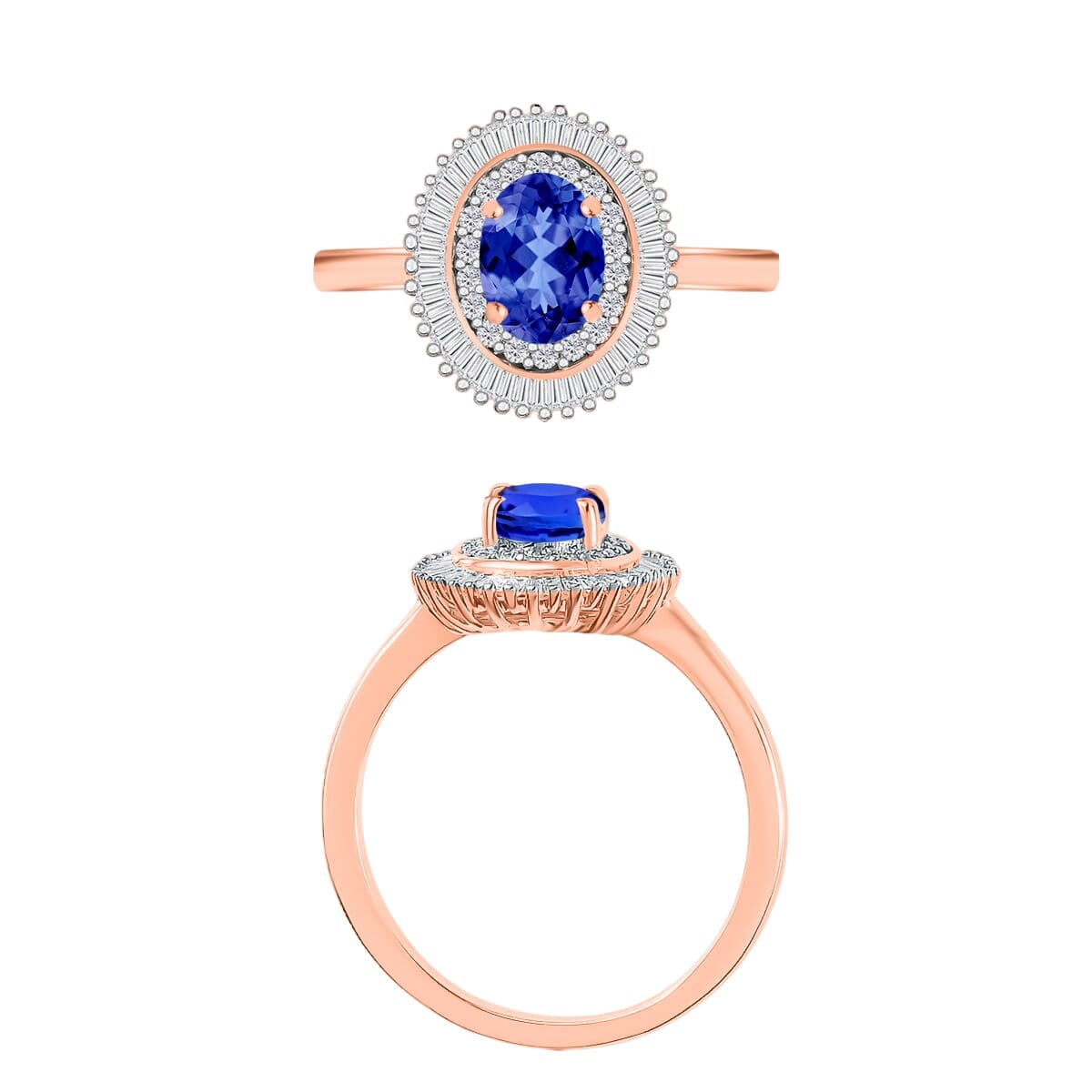 Rhapsody AAAA Tanzanite and E-F VS2 Diamond Ring in 18K Rose Gold (Size 10.5) 1.06 ctw image number 3