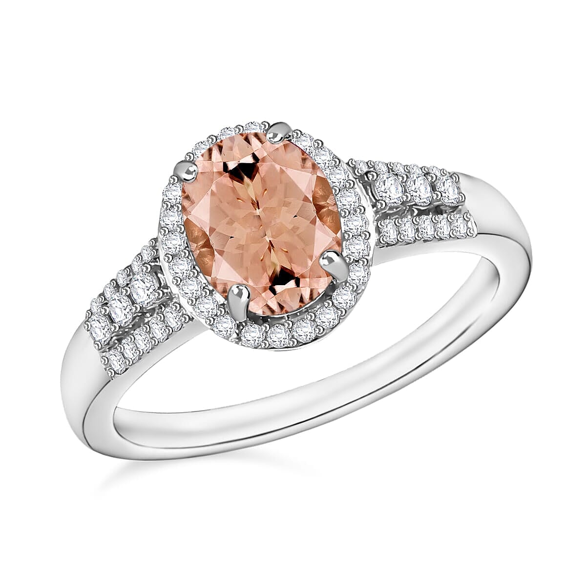 Rhapsody AAAA Pink Morganite and E-F VS2 Diamond 2.16 ctw Ring in 18K White Gold (Size 10) 2 image number 0