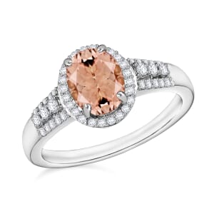 Rhapsody AAAA Pink Morganite and E-F VS2 Diamond 2.16 ctw Ring in 18K White Gold (Size 10) 2