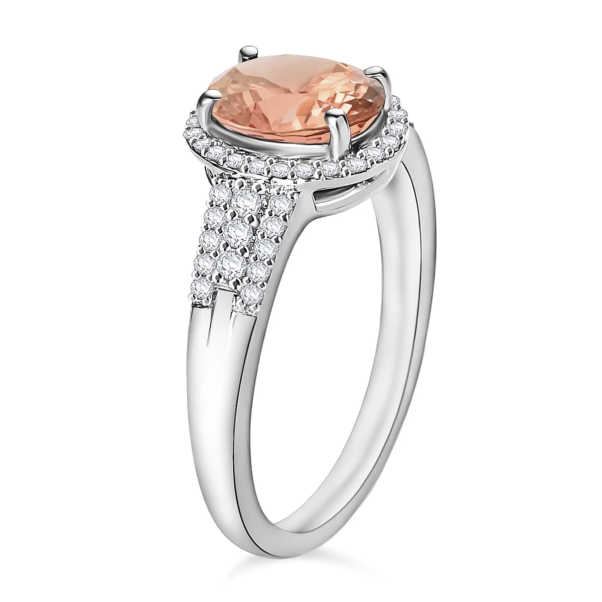 Rhapsody AAAA Pink Morganite and E-F VS2 Diamond 2.16 ctw Ring in 18K White Gold (Size 10) 2 image number 2