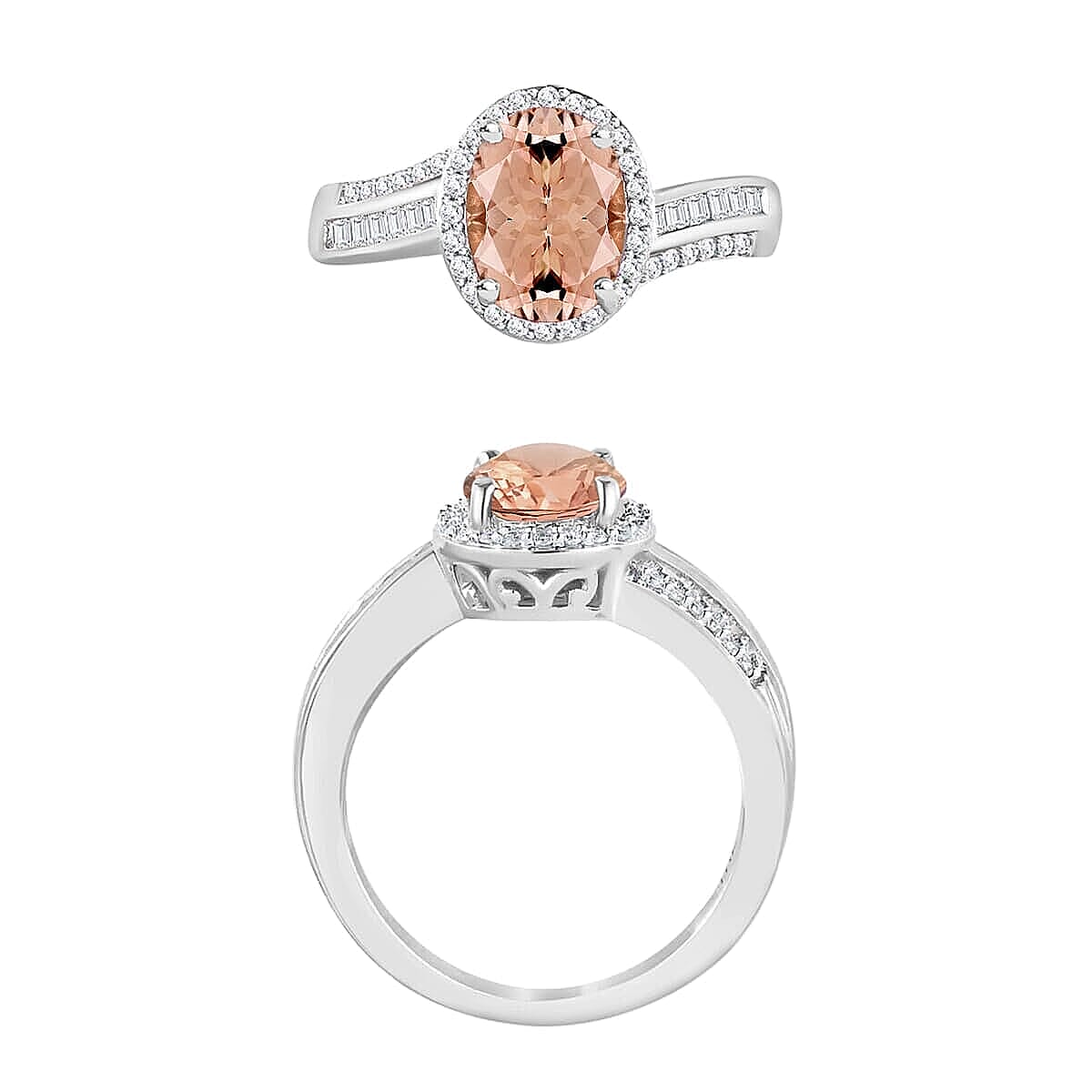 Rhapsody AAAA Marropino Morganite and E-F VS2 Diamond 2.68 ctw Ring in 18K White Gold (Size 6.5) 4.60 Grams (Del. in 10-12 Days) image number 3