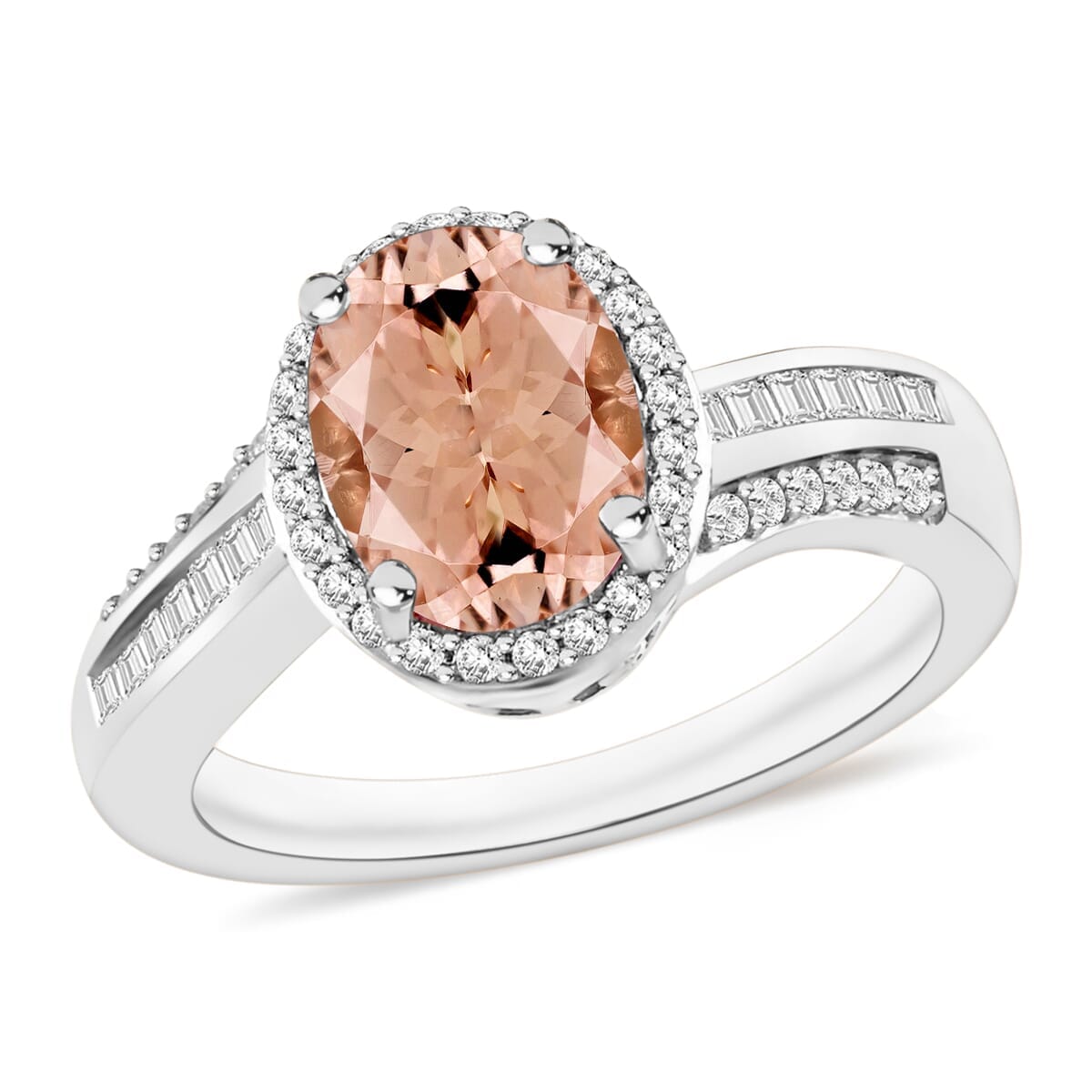 Rhapsody AAAA Pink Morganite and E-F VS2 Diamond 2.08 ctw Ring in 18K White Gold (Size 10.0) 4.60 Grams image number 0