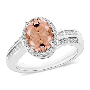 Rhapsody AAAA Pink Morganite and E-F VS2 Diamond 2.08 ctw Ring in 18K White Gold (Size 10.0) 4.60 Grams