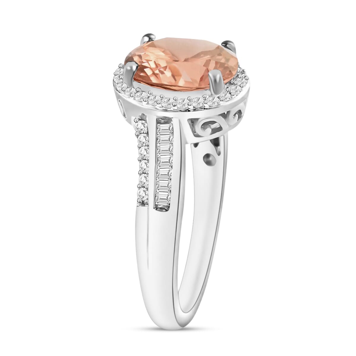 Rhapsody AAAA Pink Morganite and E-F VS2 Diamond 2.08 ctw Ring in 18K White Gold (Size 10.0) 4.60 Grams image number 1