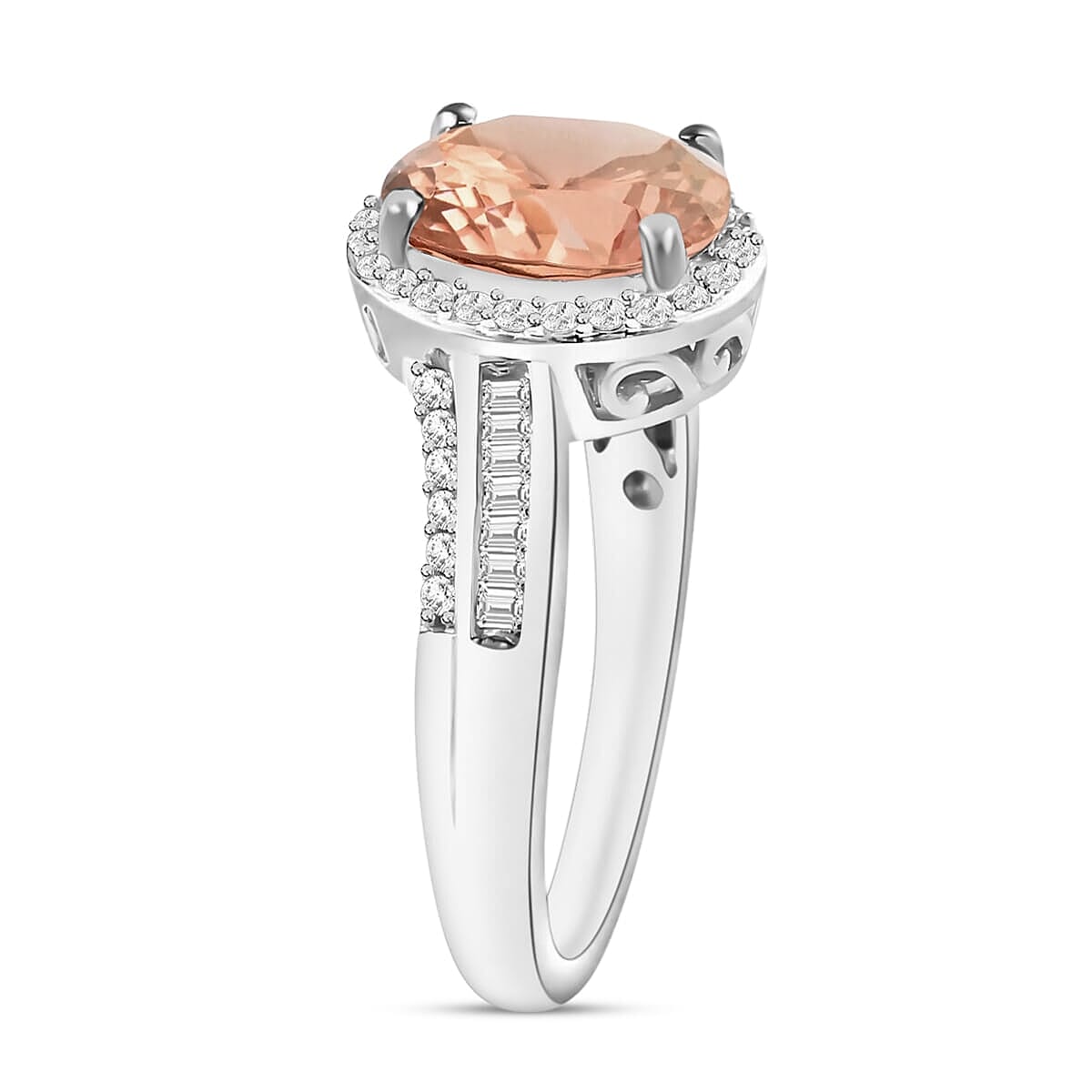 Rhapsody AAAA Pink Morganite and E-F VS2 Diamond 2.08 ctw Ring in 18K White Gold (Size 6.5) 4.60 Grams (Del. in 10-12 Days) image number 1