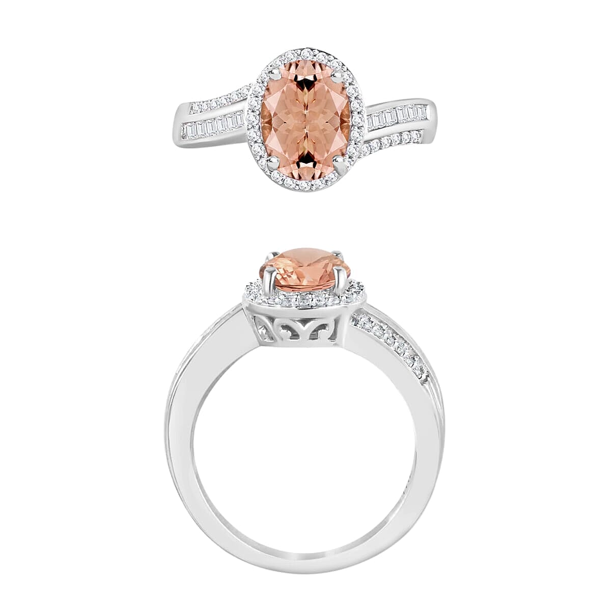 Rhapsody AAAA Pink Morganite and E-F VS2 Diamond 2.08 ctw Ring in 18K White Gold (Size 6.5) 4.60 Grams (Del. in 10-12 Days) image number 2