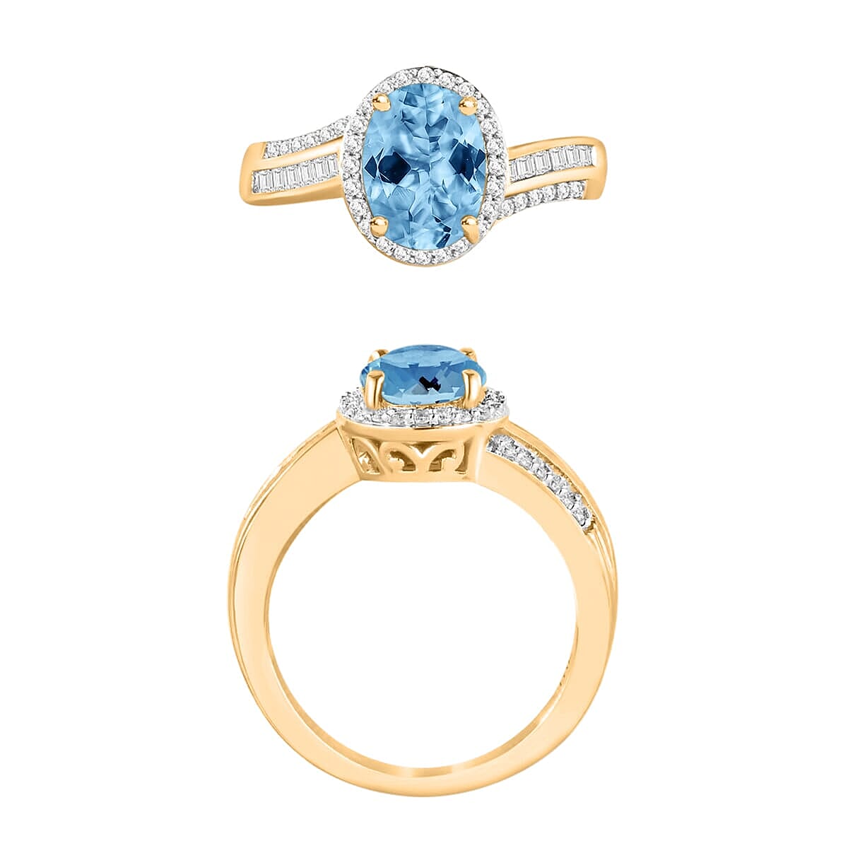 Rhapsody AAAA Santa Maria Aquamarine and E-F VS2 Diamond 2.10 ctw Ring in 18K Yellow Gold (Size 6.5) 4.60 Grams (Del. in 10-12 Days) image number 2