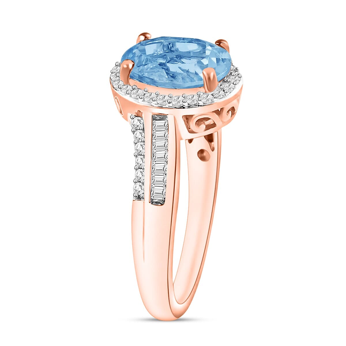 Rhapsody AAAA Santa Maria Aquamarine and E-F VS2 Diamond 2.10 ctw Ring in 18K Rose Gold (Size 6.0) 4.60 Grams (Del. in 10-12 Days) image number 2