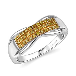 D'Joy Yellow Diamond (IR) Ring in Rhodium Over Sterling Silver (Size 8.0) 0.15 ctw