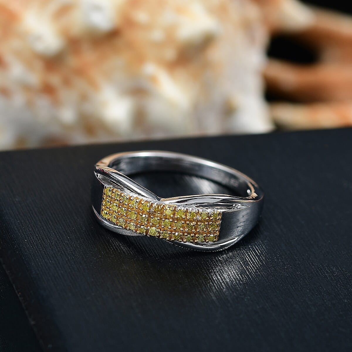 D'Joy Yellow Diamond (IR) Ring in Rhodium Over Sterling Silver (Size 8.0) 0.15 ctw image number 1