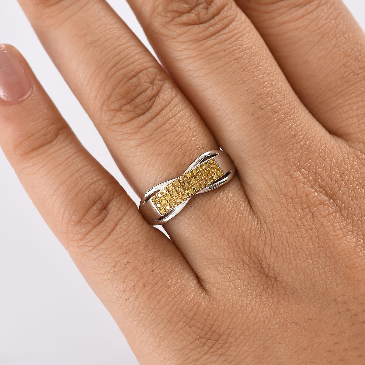 D'Joy Yellow Diamond (IR) Ring in Rhodium Over Sterling Silver (Size 8.0) 0.15 ctw image number 2