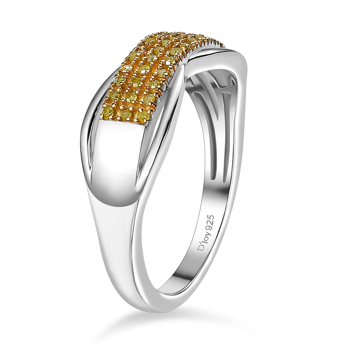 D'Joy Yellow Diamond (IR) Ring in Rhodium Over Sterling Silver (Size 8.0) 0.15 ctw image number 3