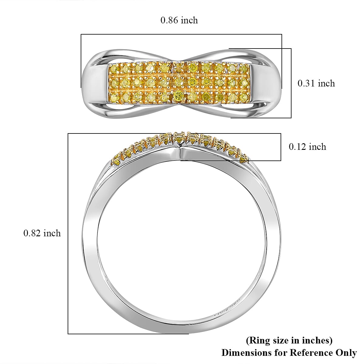 D'Joy Yellow Diamond (IR) Ring in Rhodium Over Sterling Silver (Size 8.0) 0.15 ctw image number 5
