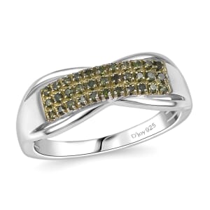 D'Joy Green Diamond (IR) Ring in Rhodium Over Sterling Silver (Size 6.0) 0.15 ctw