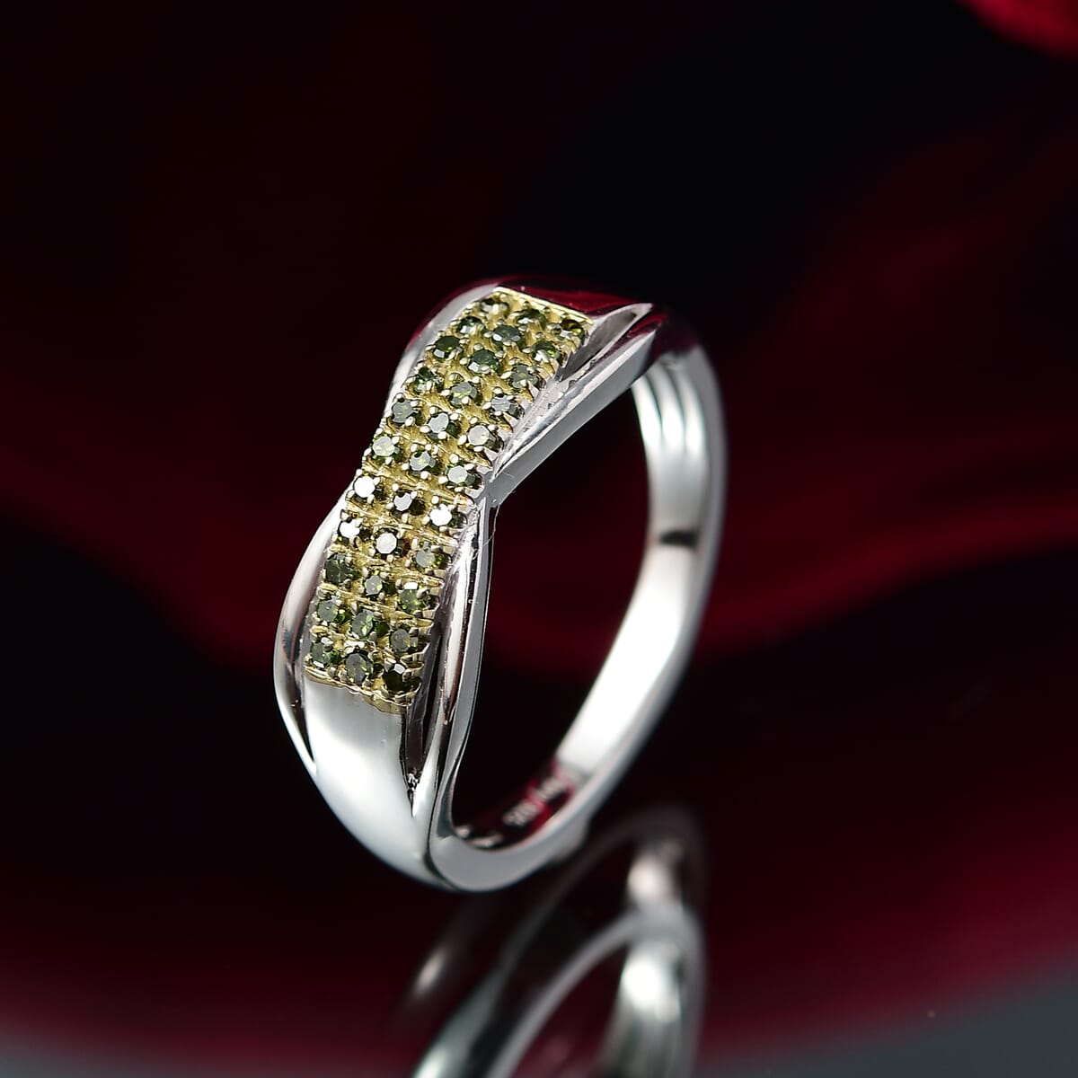 D'Joy Green Diamond (IR) Ring in Rhodium Over Sterling Silver (Size 6.0) 0.15 ctw image number 1