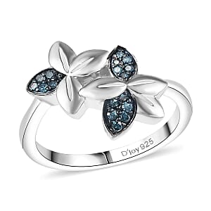 D'Joy Blue Diamond 0.10 ctw Floral Ring in Rhodium Over Sterling Silver (Size 6.0)