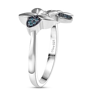 D'Joy Blue Diamond 0.10 ctw Floral Ring in Rhodium Over Sterling Silver (Size 6.0)