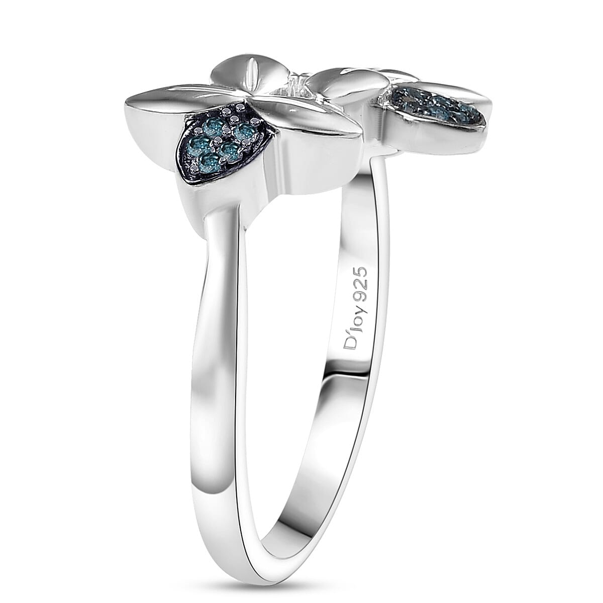 D'Joy Blue Diamond 0.10 ctw Floral Ring in Rhodium Over Sterling Silver (Size 7.0) image number 3