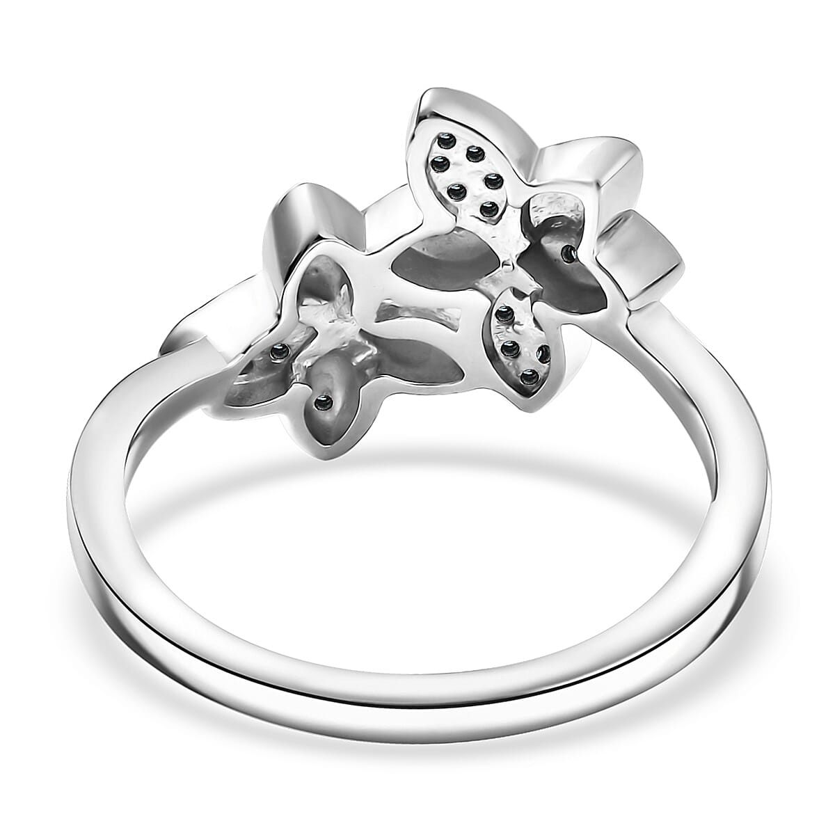 D'Joy Blue Diamond 0.10 ctw Floral Ring in Rhodium Over Sterling Silver (Size 7.0) image number 4