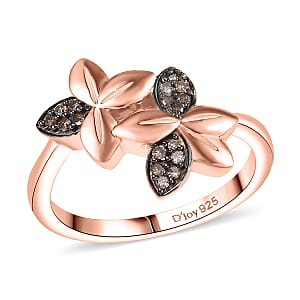 D'Joy Natural Champagne Diamond 0.10 ctw Floral Ring in 18K Vermeil Rose Gold Over Sterling Silver (Size 7.0)