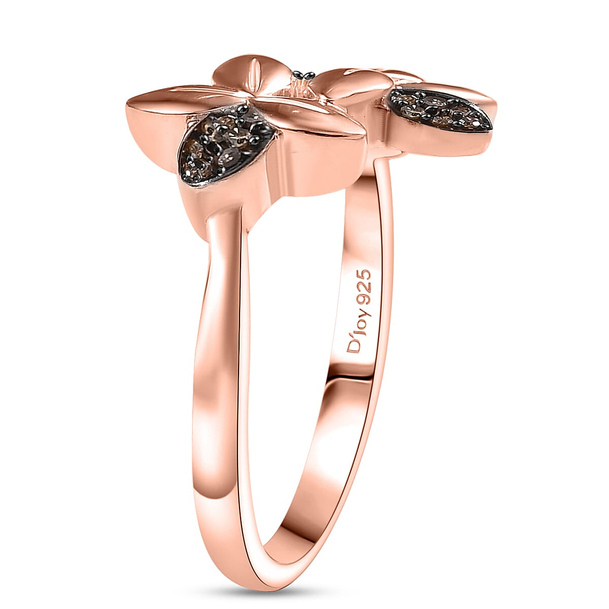 D'Joy Natural Champagne Diamond 0.10 ctw Floral Ring in 18K Vermeil Rose Gold Over Sterling Silver (Size 9.0) image number 3