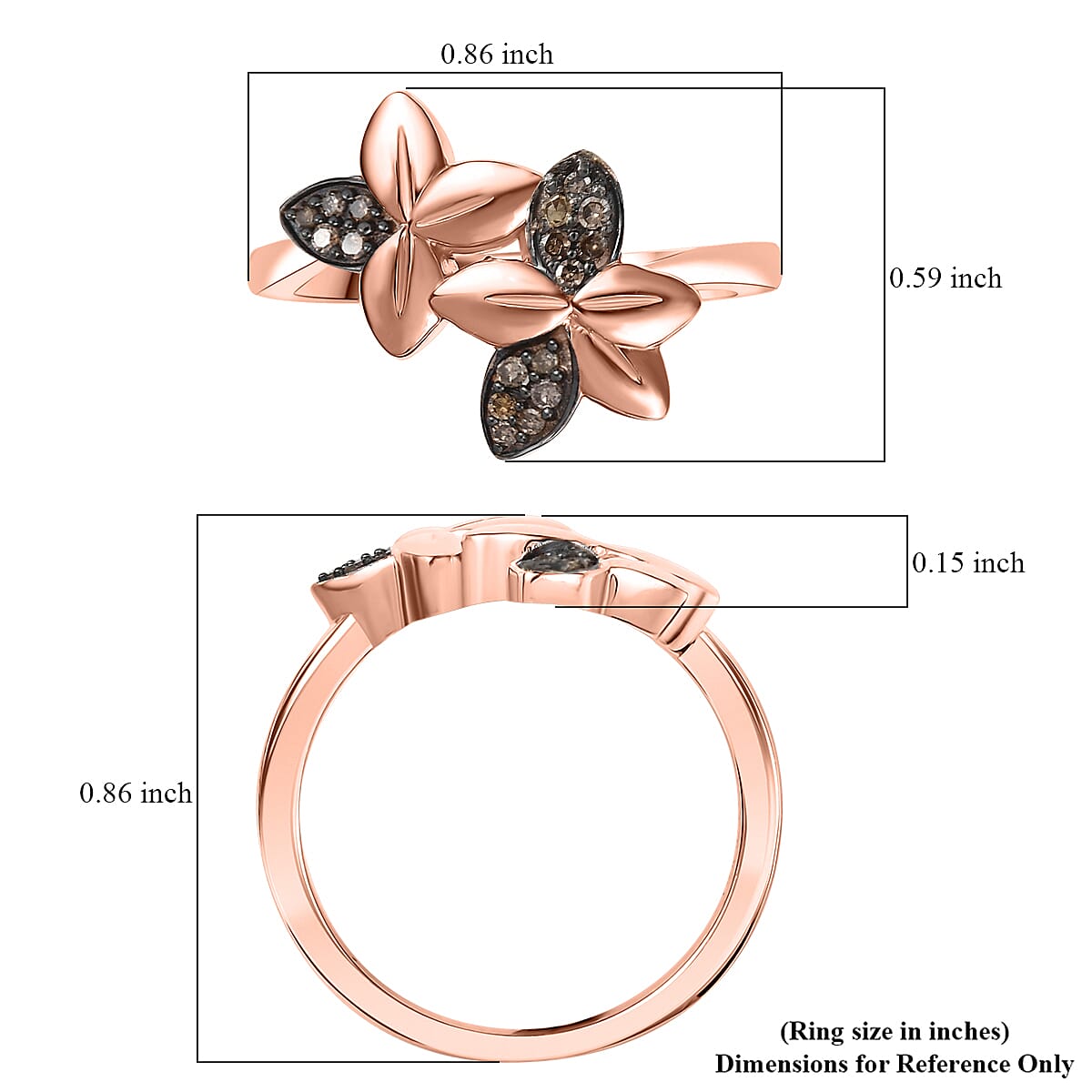 D'Joy Natural Champagne Diamond 0.10 ctw Floral Ring in 18K Vermeil Rose Gold Over Sterling Silver (Size 9.0) image number 5