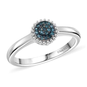 D'Joy Blue Diamond (IR) Ring in Rhodium Over Sterling Silver (Size 10.0) 0.10 ctw