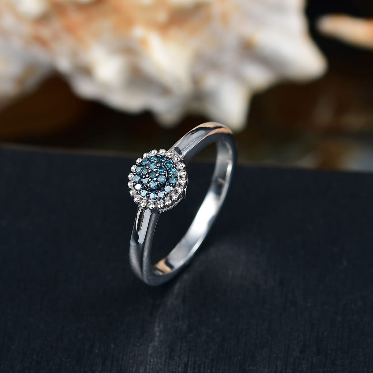 D'Joy Blue Diamond (IR) Ring in Rhodium Over Sterling Silver (Size 9.0) 0.10 ctw image number 1
