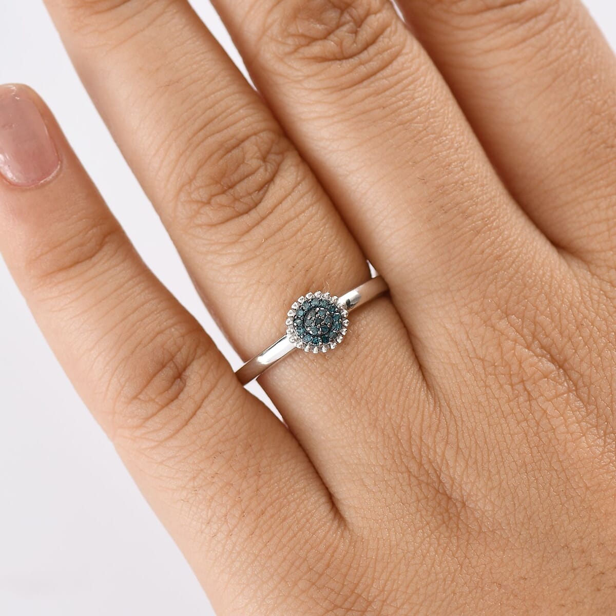 D'Joy Blue Diamond (IR) Ring in Rhodium Over Sterling Silver (Size 9.0) 0.10 ctw image number 2