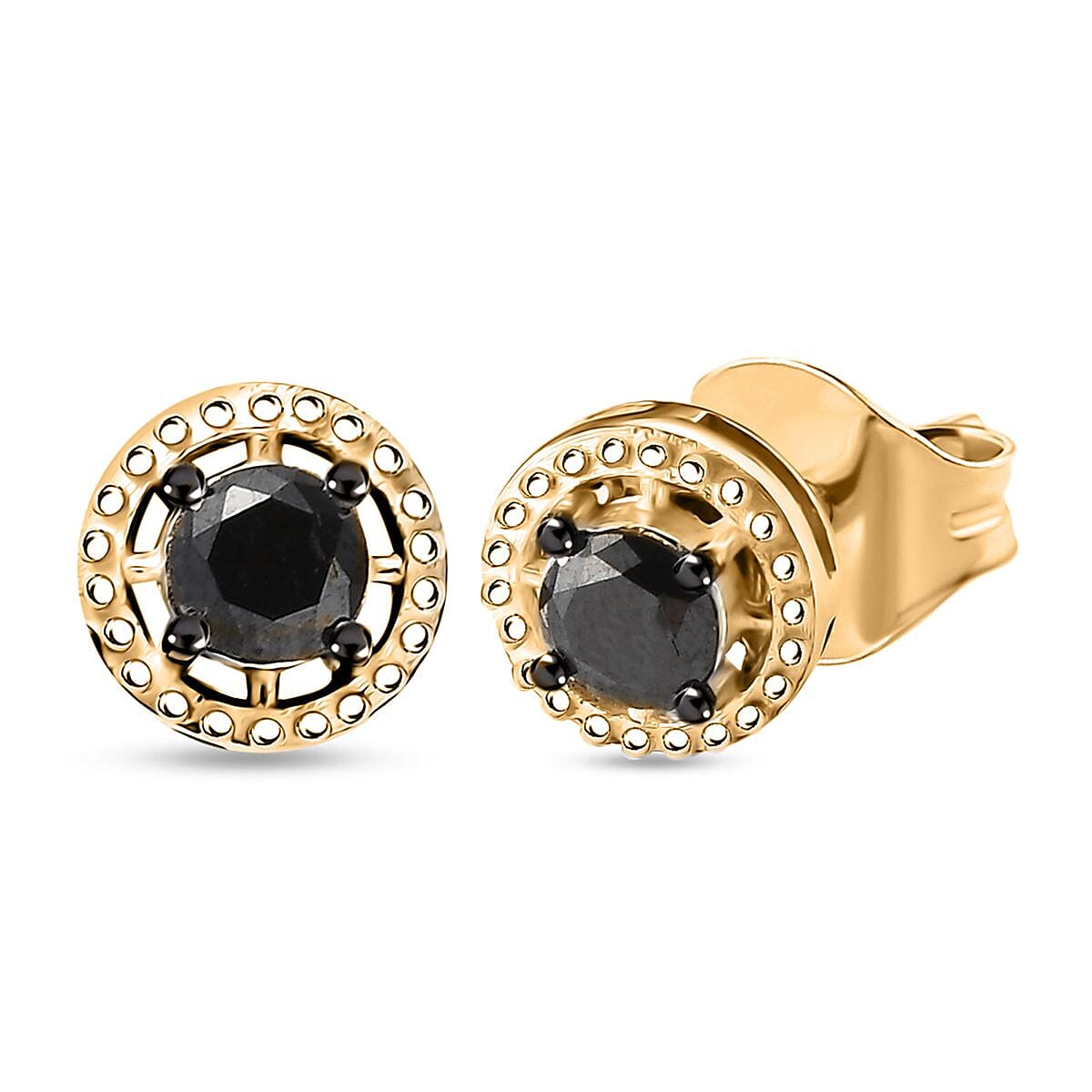 D'Joy Black Diamond (IR) Solitaire Stud Earrings in 18K Vermeil YG Over Sterling Silver 0.35 ctw image number 0