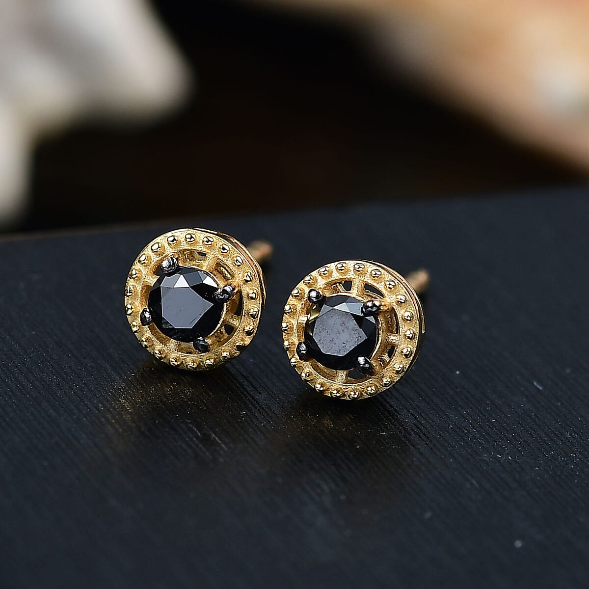 D'Joy Black Diamond (IR) Solitaire Stud Earrings in 18K Vermeil YG Over Sterling Silver 0.35 ctw image number 1