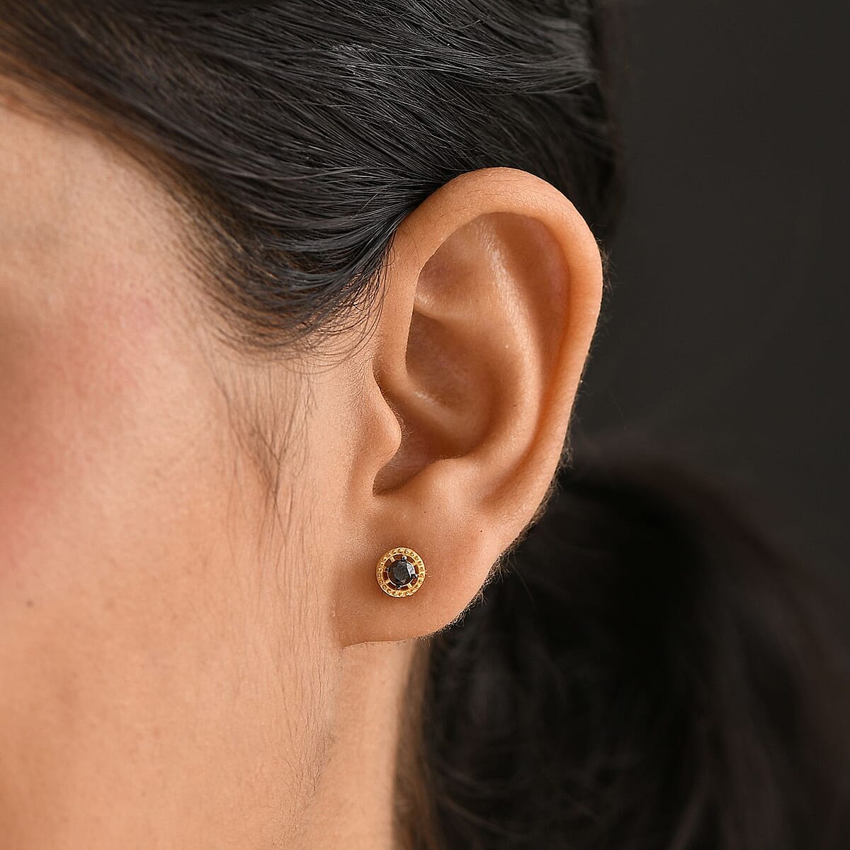 D'Joy Black Diamond (IR) Solitaire Stud Earrings in 18K Vermeil YG Over Sterling Silver 0.35 ctw image number 2