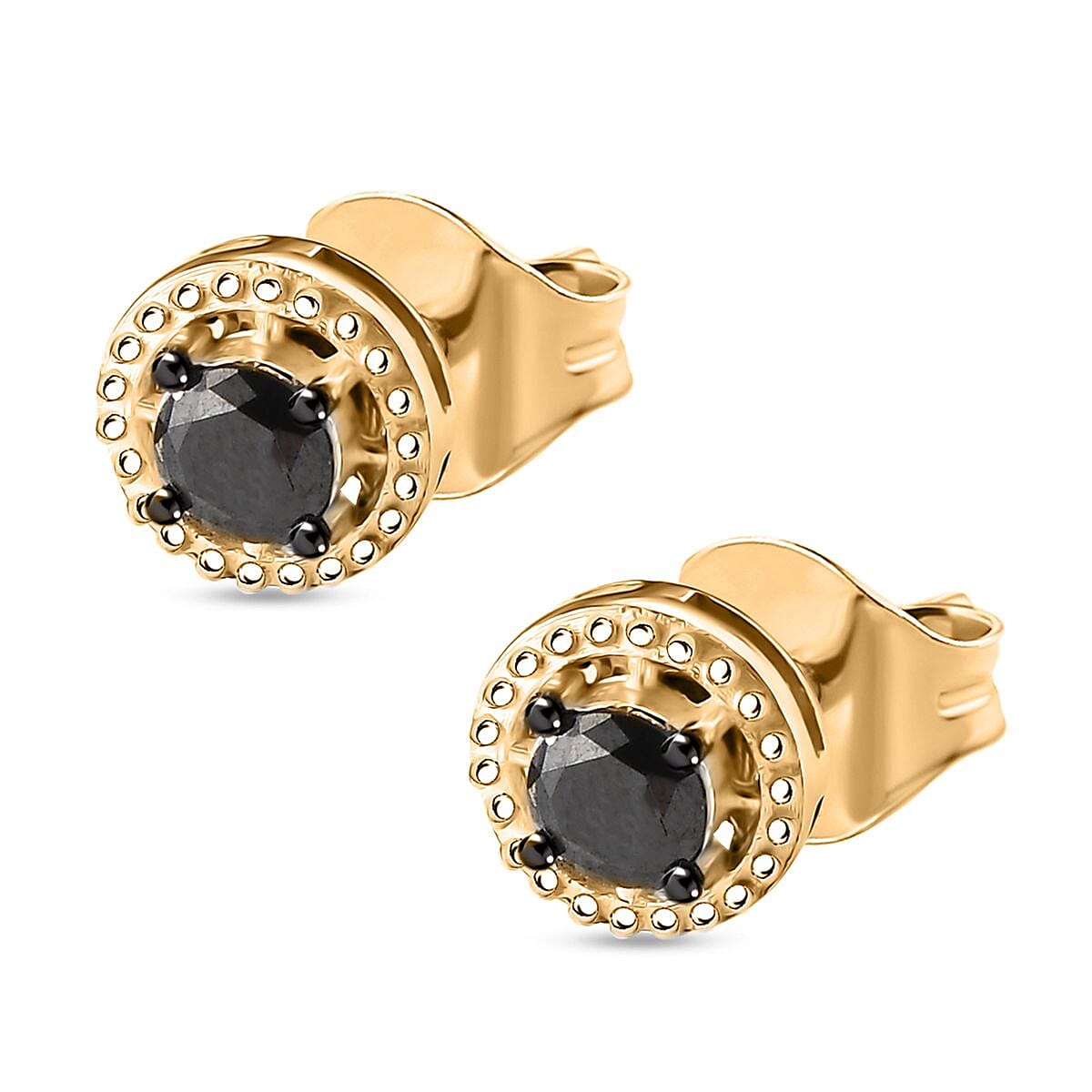 D'Joy Black Diamond (IR) Solitaire Stud Earrings in 18K Vermeil YG Over Sterling Silver 0.35 ctw image number 3