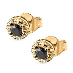 D'Joy Black Diamond (IR) Solitaire Stud Earrings in 18K Vermeil YG Over Sterling Silver 0.35 ctw