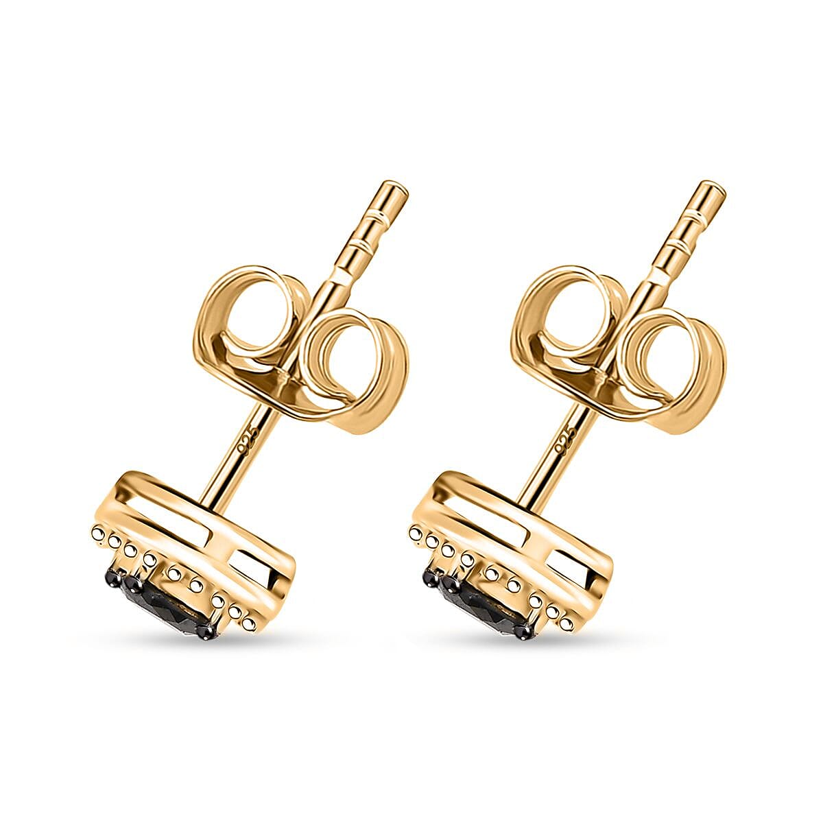 D'Joy Black Diamond (IR) Solitaire Stud Earrings in 18K Vermeil YG Over Sterling Silver 0.35 ctw image number 4
